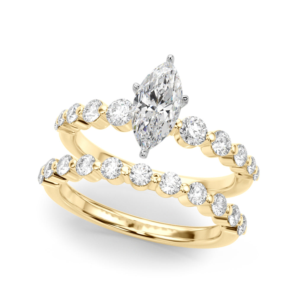 Majestic Single Row Shared Pr Eng Ring Round Diamond Engagement Ring — 9K/18K Gold & Platinum