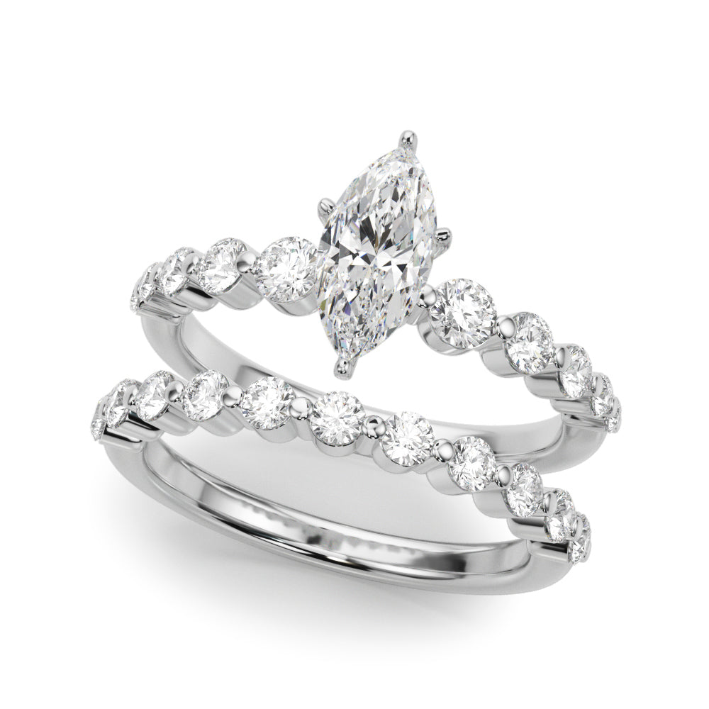 Majestic Single Row Shared Pr Eng Ring Round Diamond Engagement Ring — 9K/18K Gold & Platinum