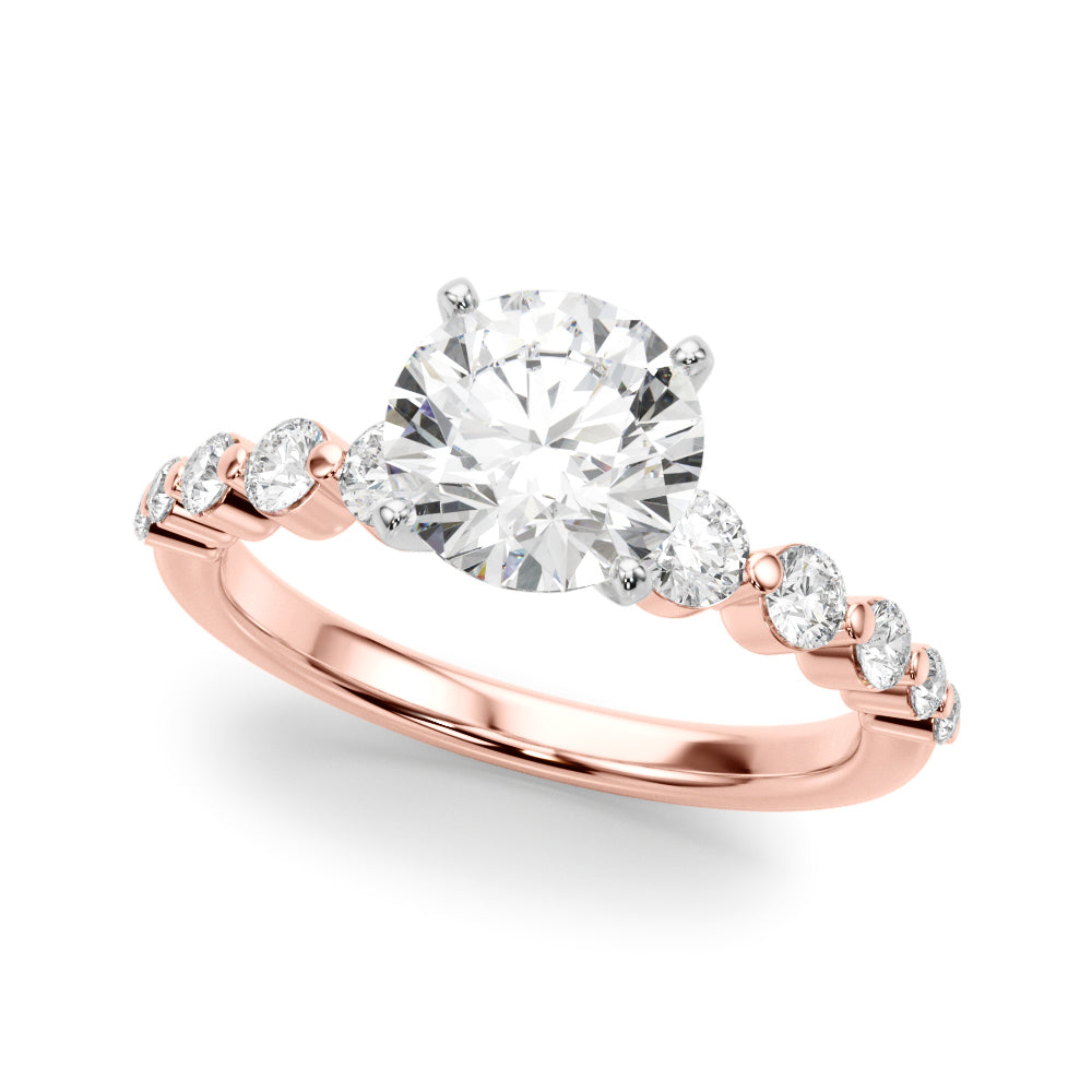 Majestic Single Row Shared Pr Eng Ring Round Diamond Engagement Ring — 9K/18K Gold & Platinum