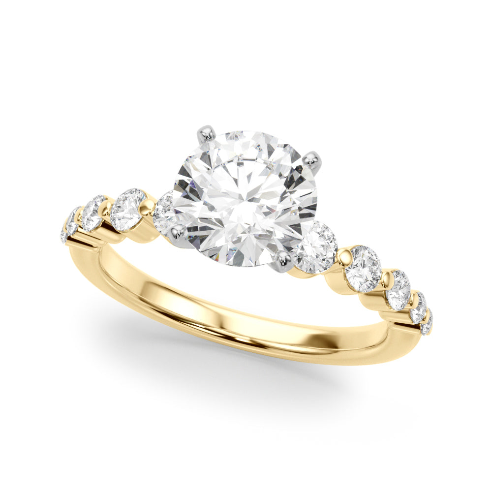 Majestic Single Row Shared Pr Eng Ring Round Diamond Engagement Ring — 9K/18K Gold & Platinum