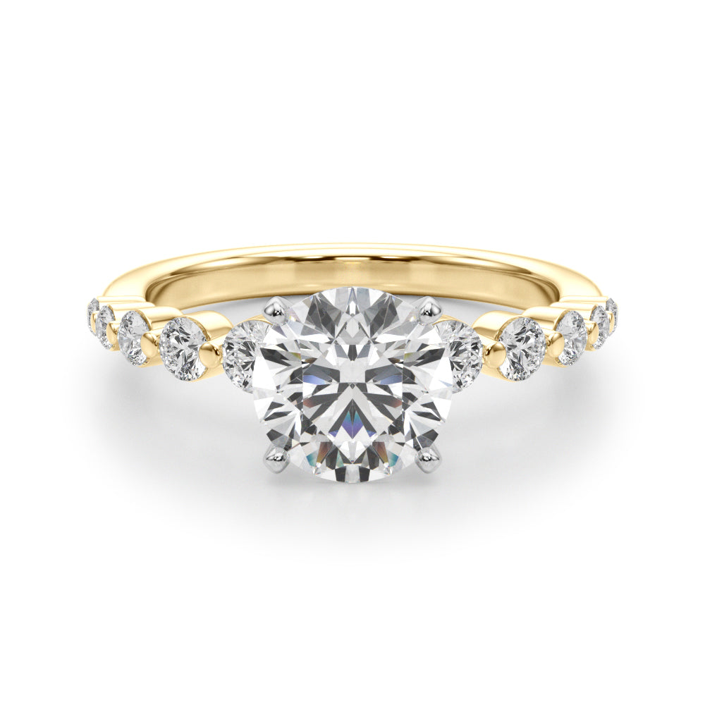 Majestic Single Row Shared Pr Eng Ring Round Diamond Engagement Ring — 9K/18K Gold & Platinum