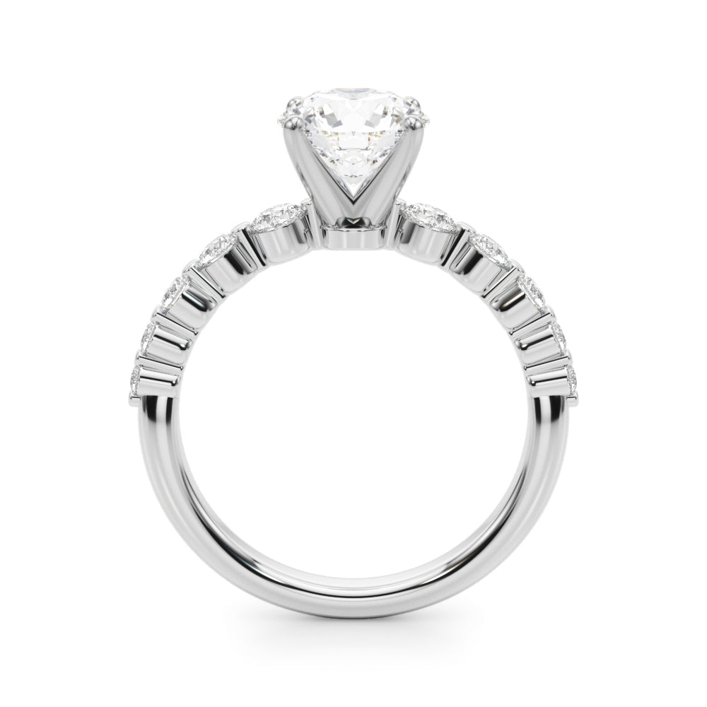 Majestic Single Row Shared Pr Eng Ring Round Diamond Engagement Ring — 9K/18K Gold & Platinum