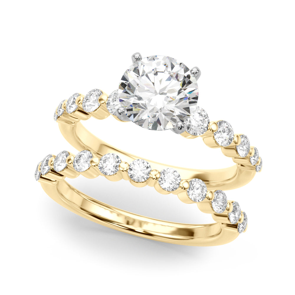 Majestic Single Row Shared Pr Eng Ring Round Diamond Engagement Ring — 9K/18K Gold & Platinum