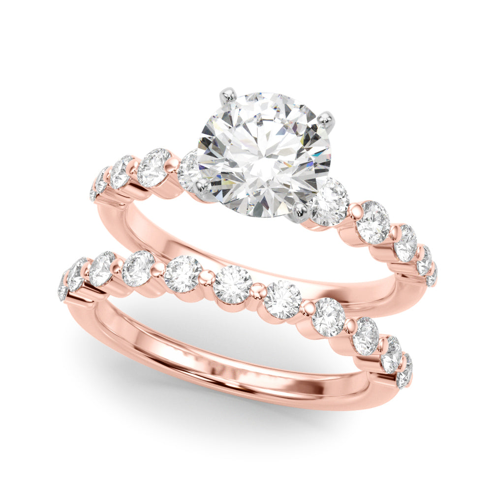 Majestic Single Row Shared Pr Eng Ring Round Diamond Engagement Ring — 9K/18K Gold & Platinum