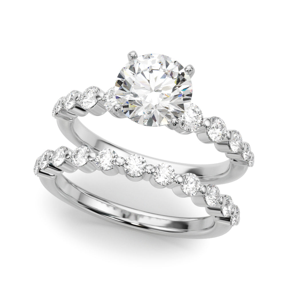 Majestic Single Row Shared Pr Eng Ring Round Diamond Engagement Ring — 9K/18K Gold & Platinum