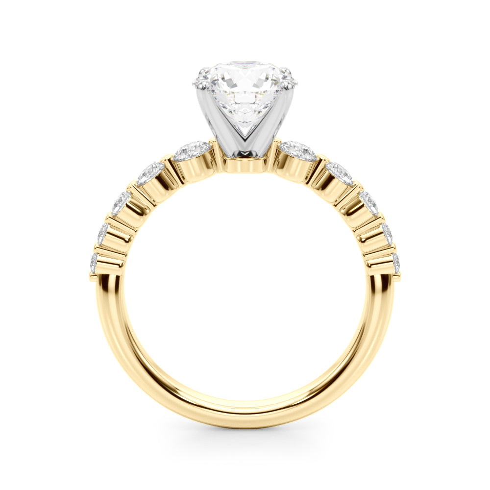 Majestic Single Row Shared Pr Eng Ring Round Diamond Engagement Ring — 9K/18K Gold & Platinum