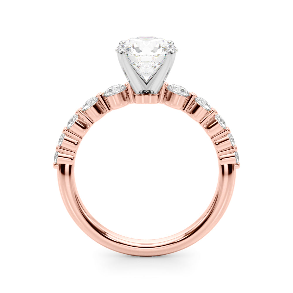 Majestic Single Row Shared Pr Eng Ring Round Diamond Engagement Ring — 9K/18K Gold & Platinum