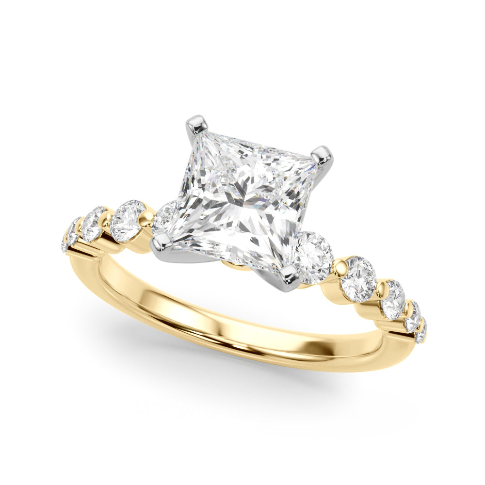 Majestic Single Row Shared Pr Eng Ring Round Diamond Engagement Ring — 9K/18K Gold & Platinum