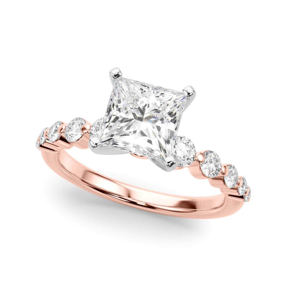Majestic Single Row Shared Pr Eng Ring Round Diamond Engagement Ring — 9K/18K Gold & Platinum