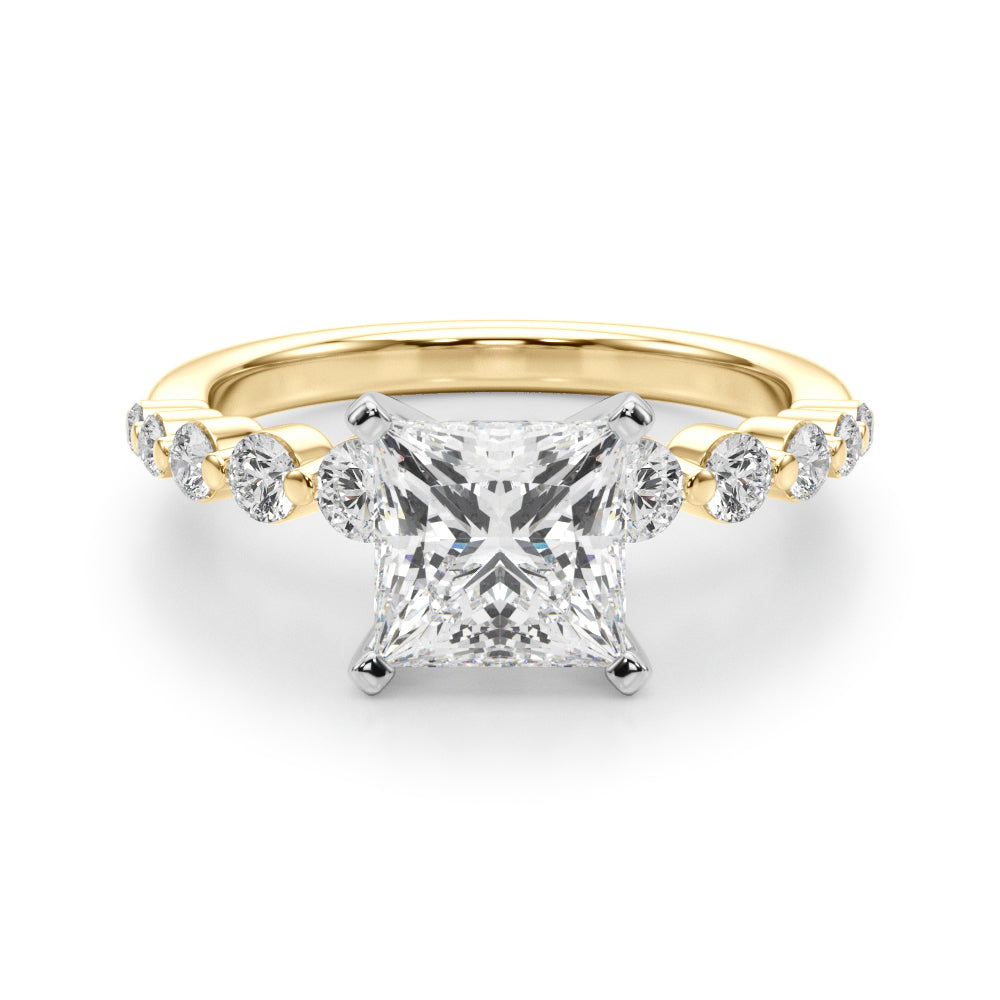 Majestic Single Row Shared Pr Eng Ring Round Diamond Engagement Ring — 9K/18K Gold & Platinum