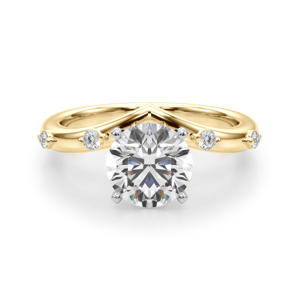 Couture Chevron Diamond Engagement Ring Round Diamond Engagement Ring — 9K/18K Gold & Platinum