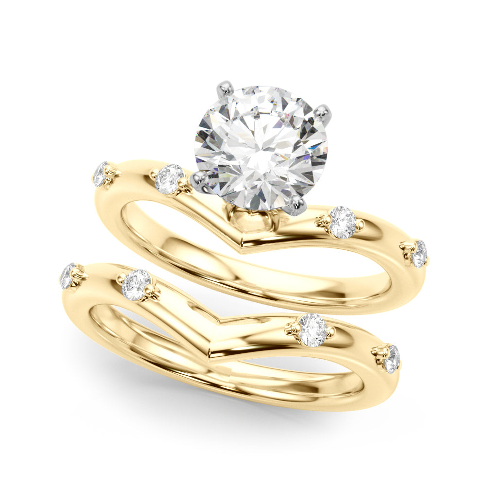 Couture Chevron Diamond Engagement Ring Round Diamond Engagement Ring — 9K/18K Gold & Platinum