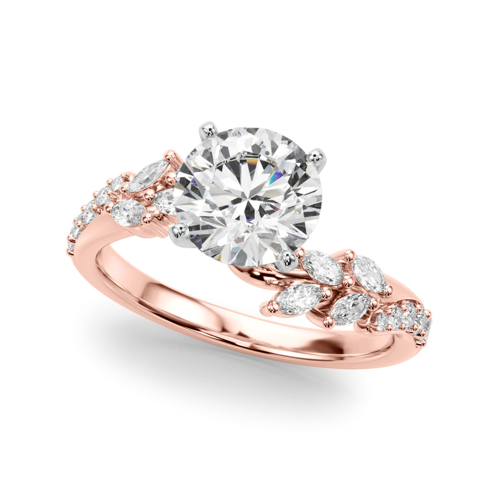 Romantic Diamond Leaf Engagement Ring Round Diamond Engagement Ring — 9K/18K Gold & Platinum