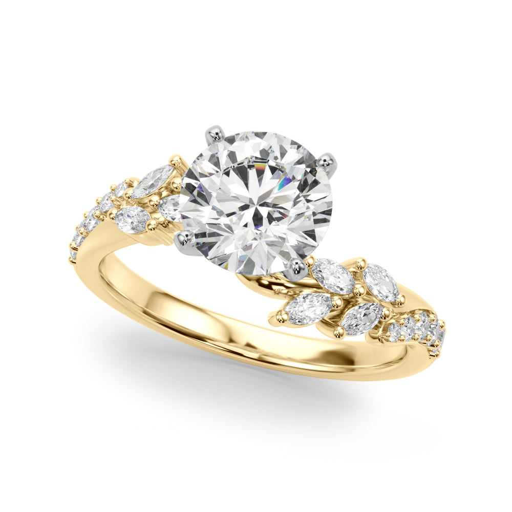Romantic Diamond Leaf Engagement Ring Round Diamond Engagement Ring — 9K/18K Gold & Platinum