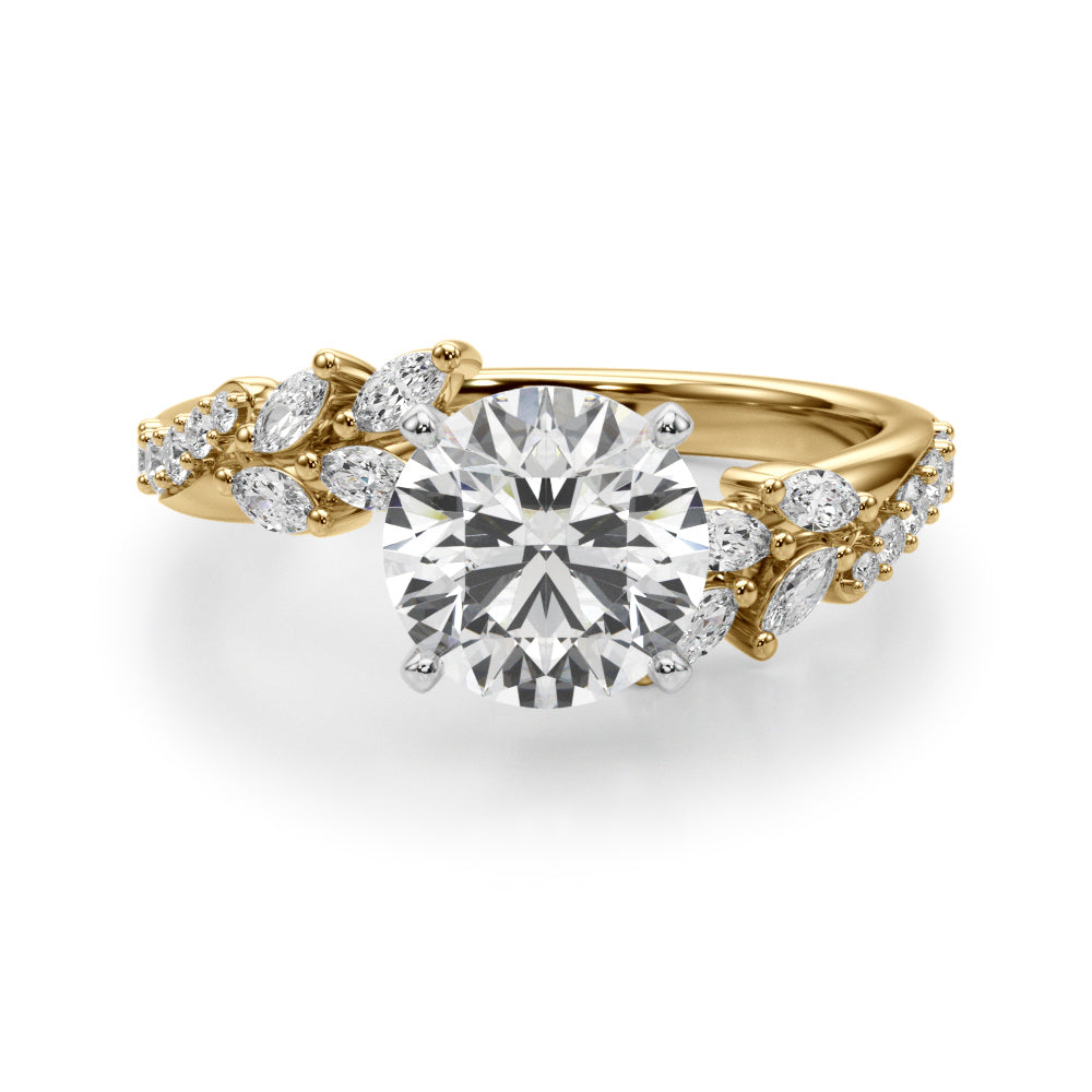 Romantic Diamond Leaf Engagement Ring Round Diamond Engagement Ring — 9K/18K Gold & Platinum