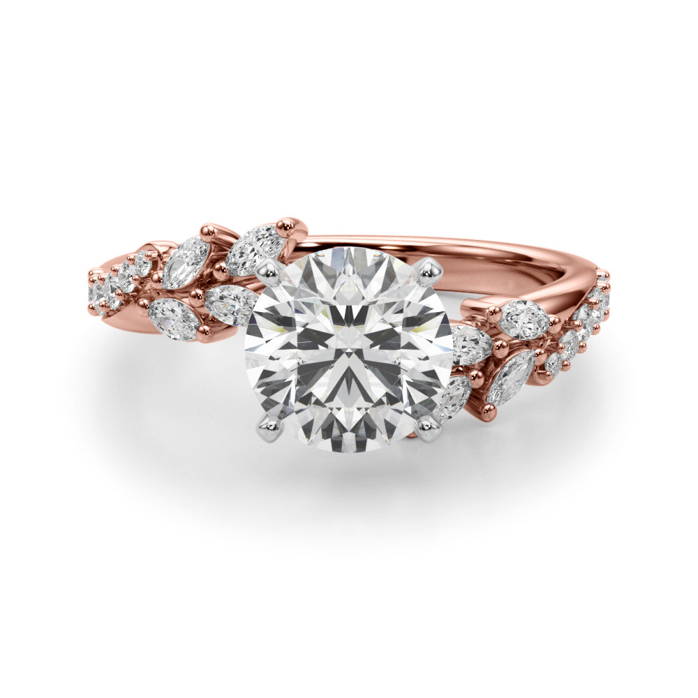Romantic Diamond Leaf Engagement Ring Round Diamond Engagement Ring — 9K/18K Gold & Platinum