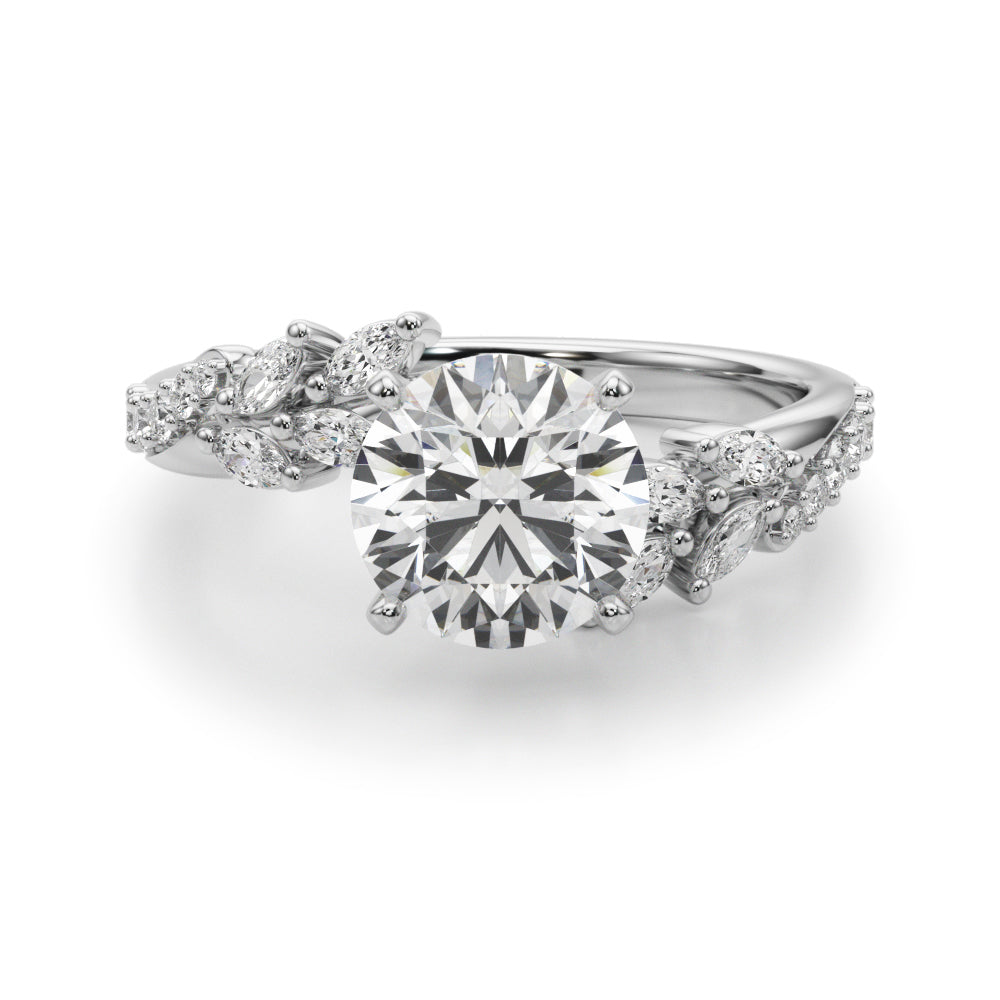 Romantic Diamond Leaf Engagement Ring Round Diamond Engagement Ring — 9K/18K Gold & Platinum