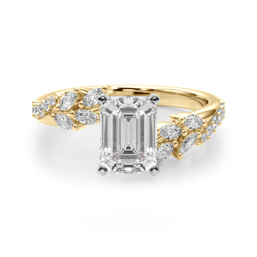 Romantic Diamond Leaf Engagement Ring Round Diamond Engagement Ring — 9K/18K Gold & Platinum