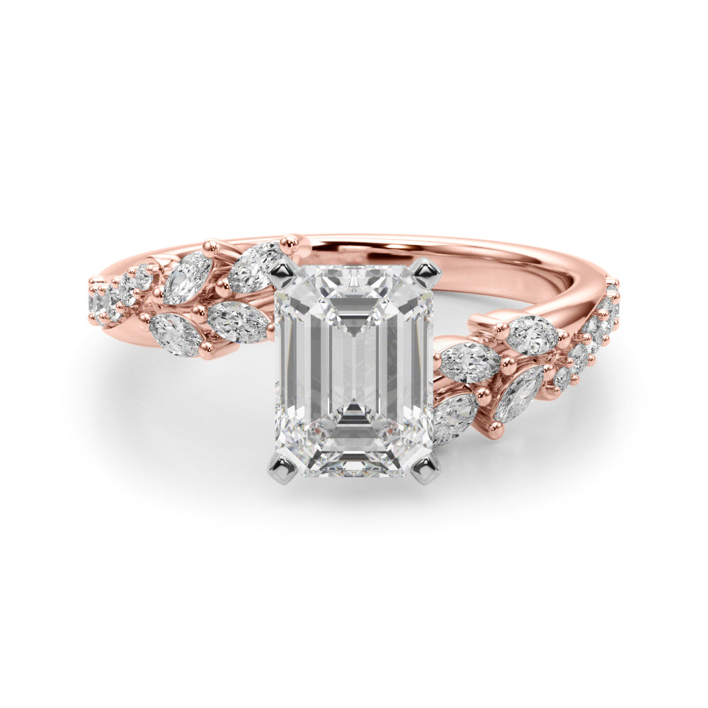 Romantic Diamond Leaf Engagement Ring Round Diamond Engagement Ring — 9K/18K Gold & Platinum