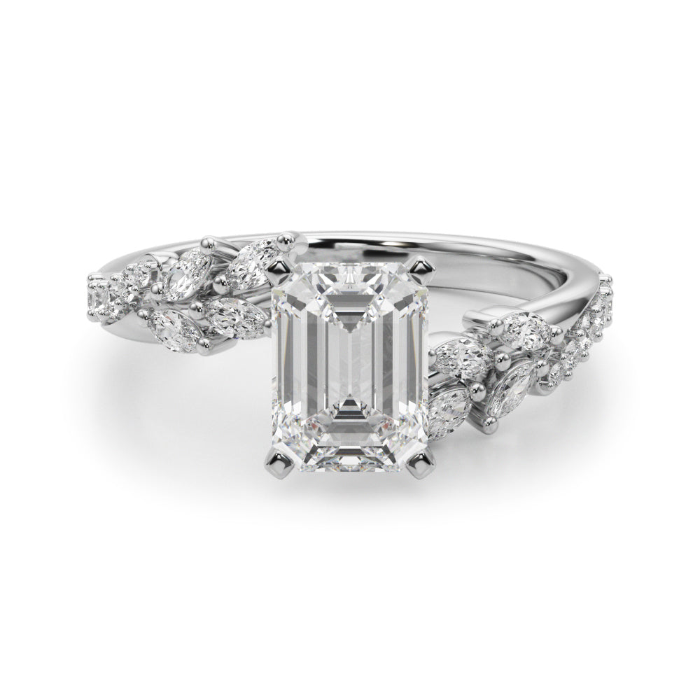 Romantic Diamond Leaf Engagement Ring Round Diamond Engagement Ring — 9K/18K Gold & Platinum