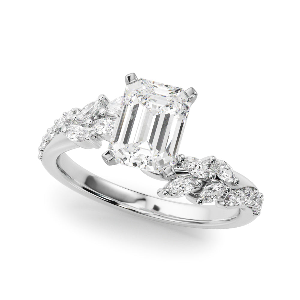 Romantic Diamond Leaf Engagement Ring Round Diamond Engagement Ring — 9K/18K Gold & Platinum