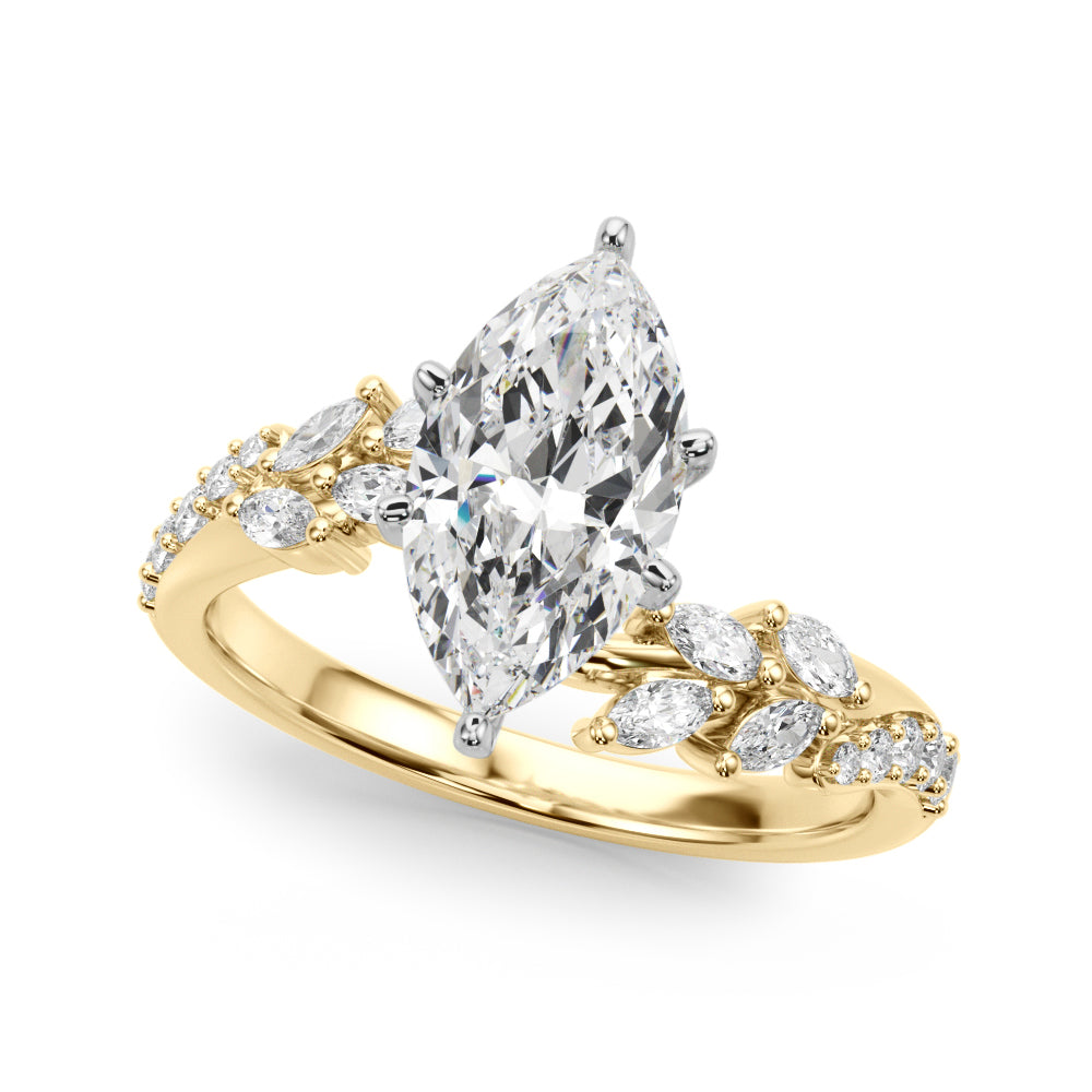 Romantic Diamond Leaf Engagement Ring Round Diamond Engagement Ring — 9K/18K Gold & Platinum