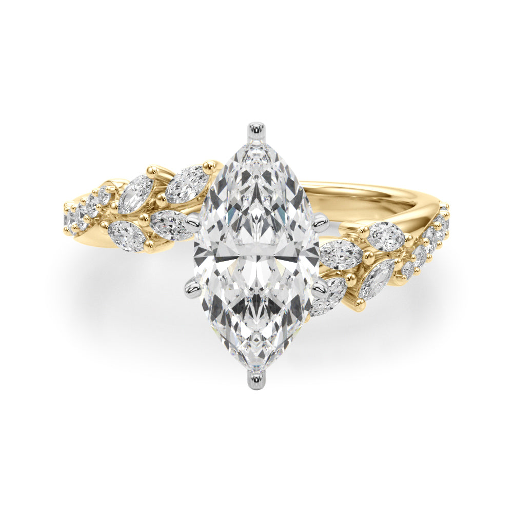 Romantic Diamond Leaf Engagement Ring Round Diamond Engagement Ring — 9K/18K Gold & Platinum
