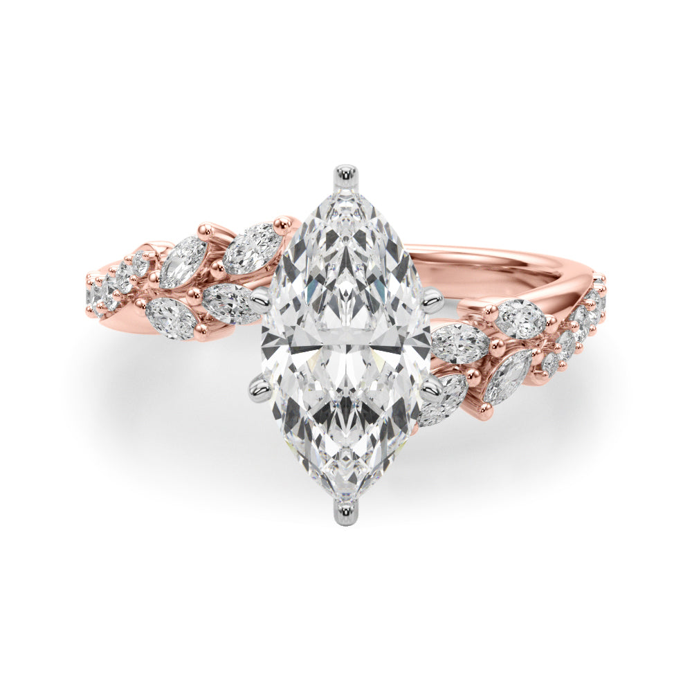 Romantic Diamond Leaf Engagement Ring Round Diamond Engagement Ring — 9K/18K Gold & Platinum