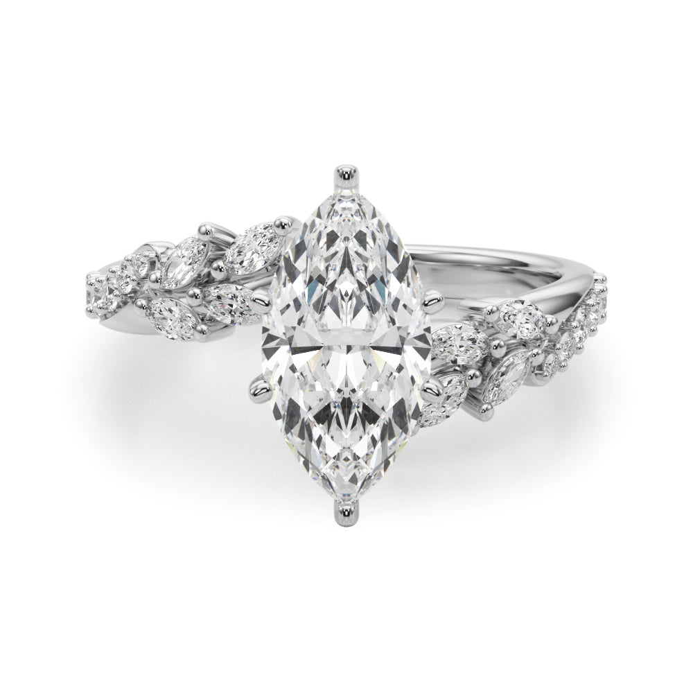 Romantic Diamond Leaf Engagement Ring Round Diamond Engagement Ring — 9K/18K Gold & Platinum