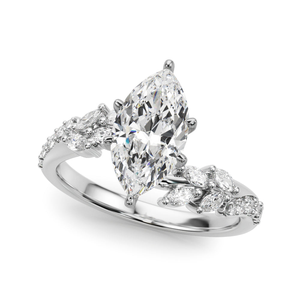 Romantic Diamond Leaf Engagement Ring Round Diamond Engagement Ring — 9K/18K Gold & Platinum
