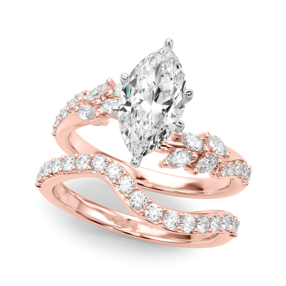 Romantic Diamond Leaf Engagement Ring Round Diamond Engagement Ring — 9K/18K Gold & Platinum