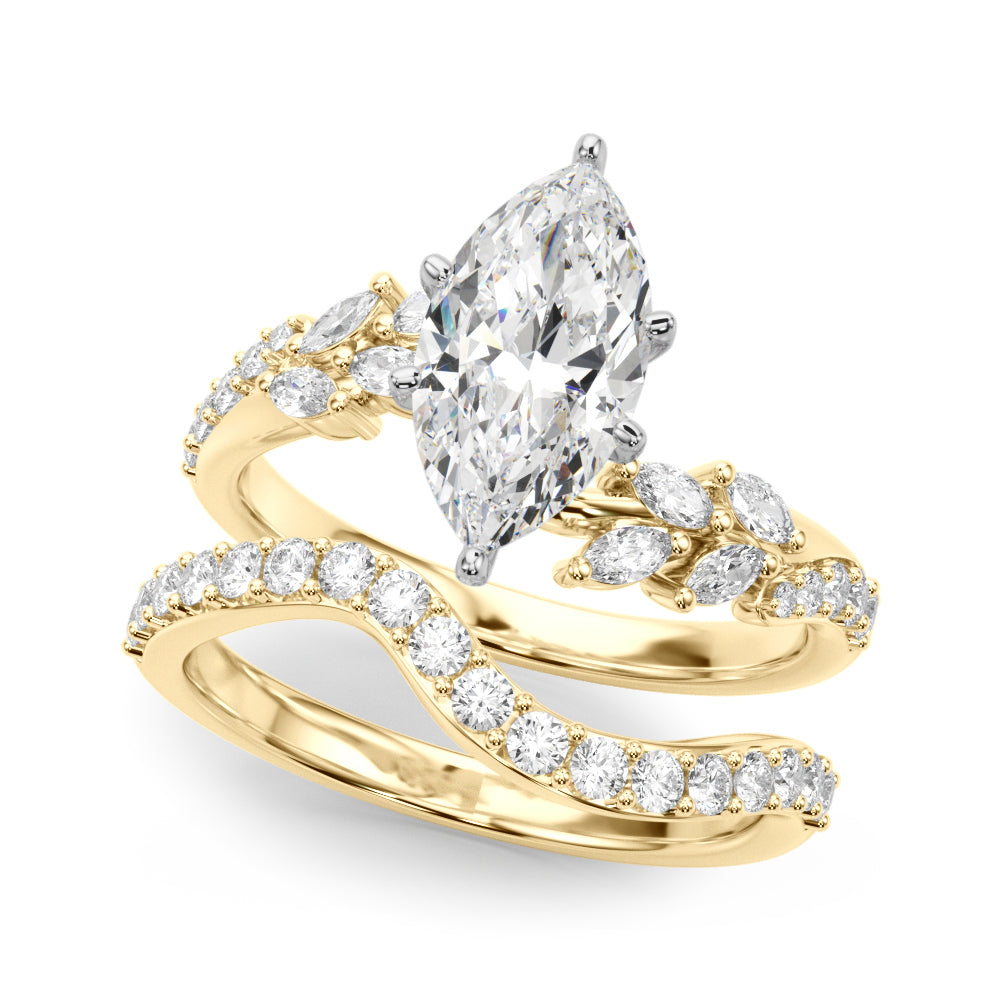 Romantic Diamond Leaf Engagement Ring Round Diamond Engagement Ring — 9K/18K Gold & Platinum