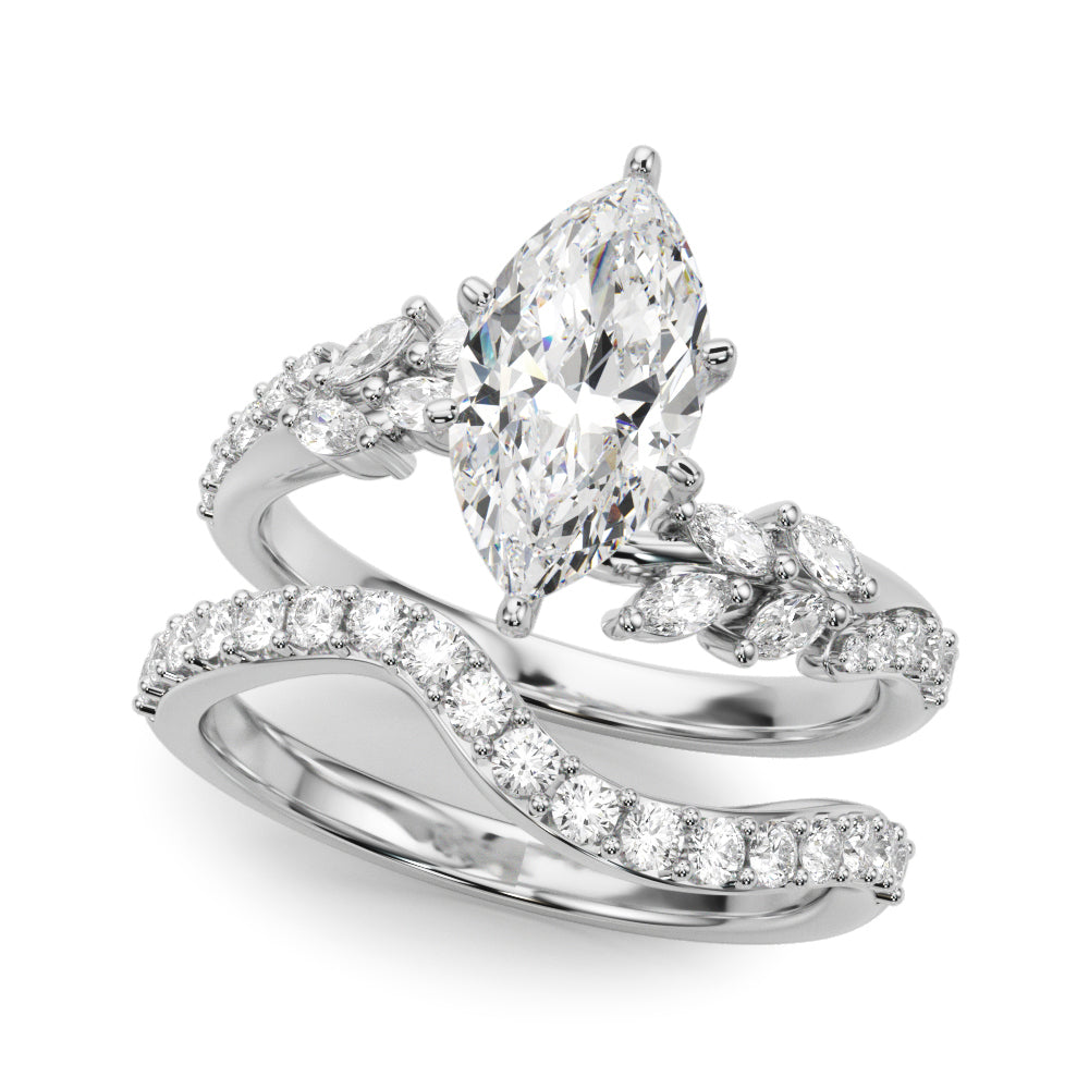 Romantic Diamond Leaf Engagement Ring Round Diamond Engagement Ring — 9K/18K Gold & Platinum
