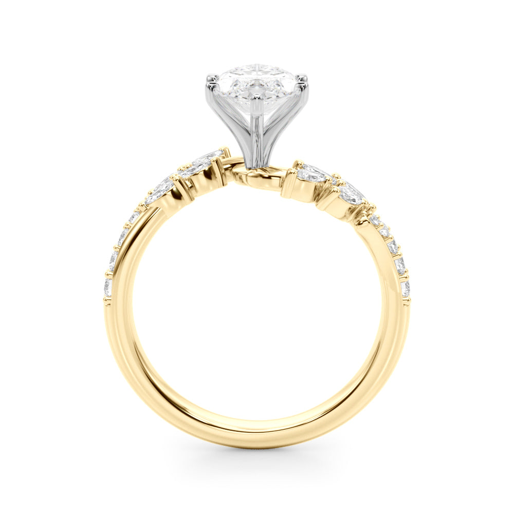 Romantic Diamond Leaf Engagement Ring Round Diamond Engagement Ring — 9K/18K Gold & Platinum