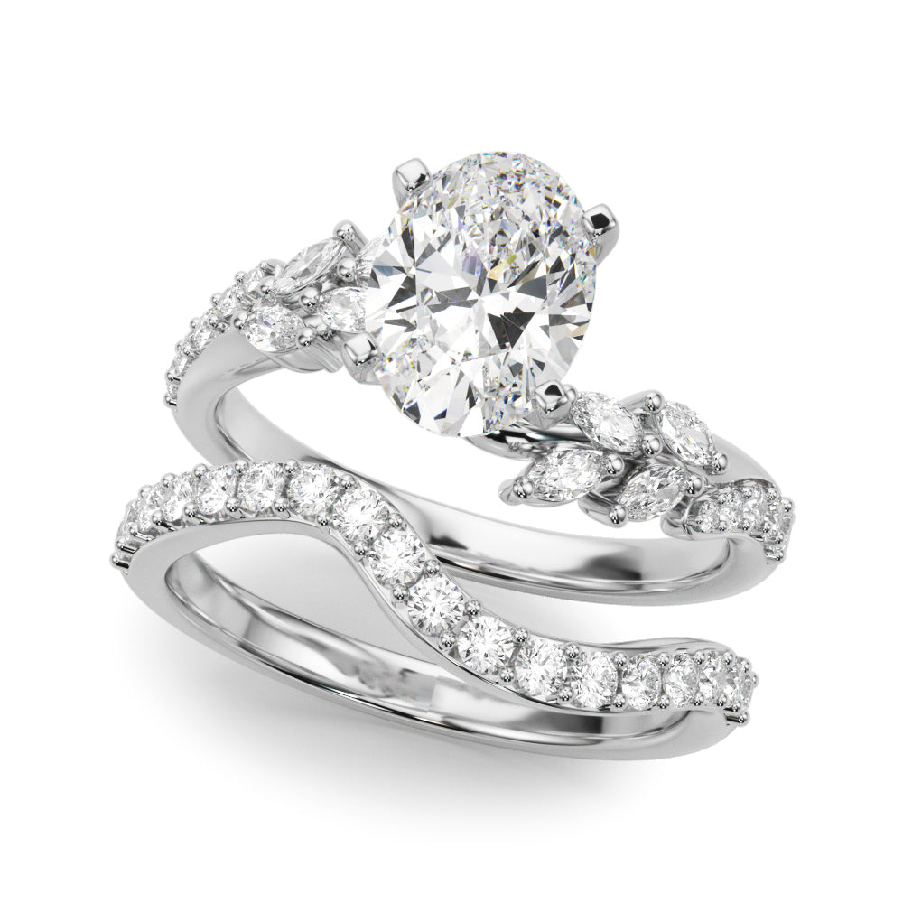 Romantic Diamond Leaf Engagement Ring Round Diamond Engagement Ring — 9K/18K Gold & Platinum