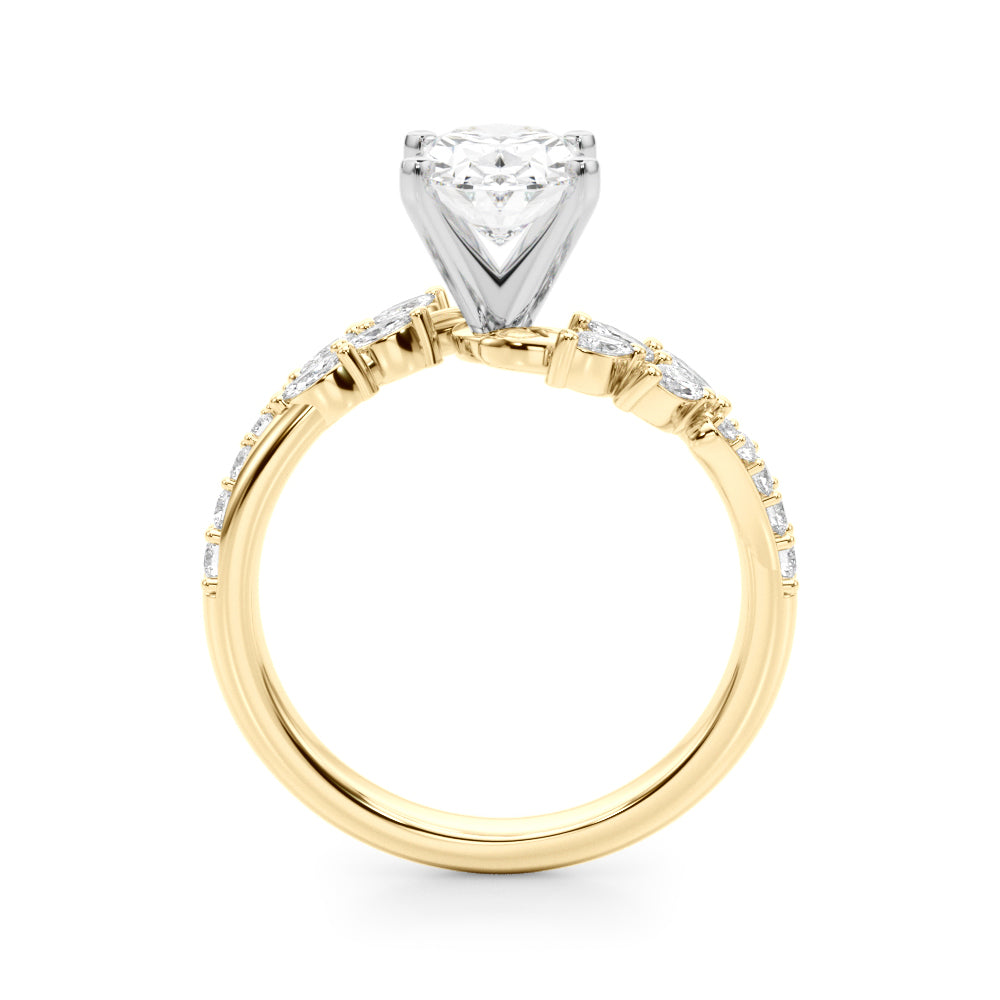 Romantic Diamond Leaf Engagement Ring Round Diamond Engagement Ring — 9K/18K Gold & Platinum