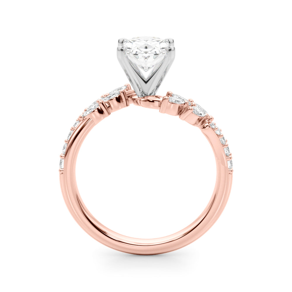 Romantic Diamond Leaf Engagement Ring Round Diamond Engagement Ring — 9K/18K Gold & Platinum