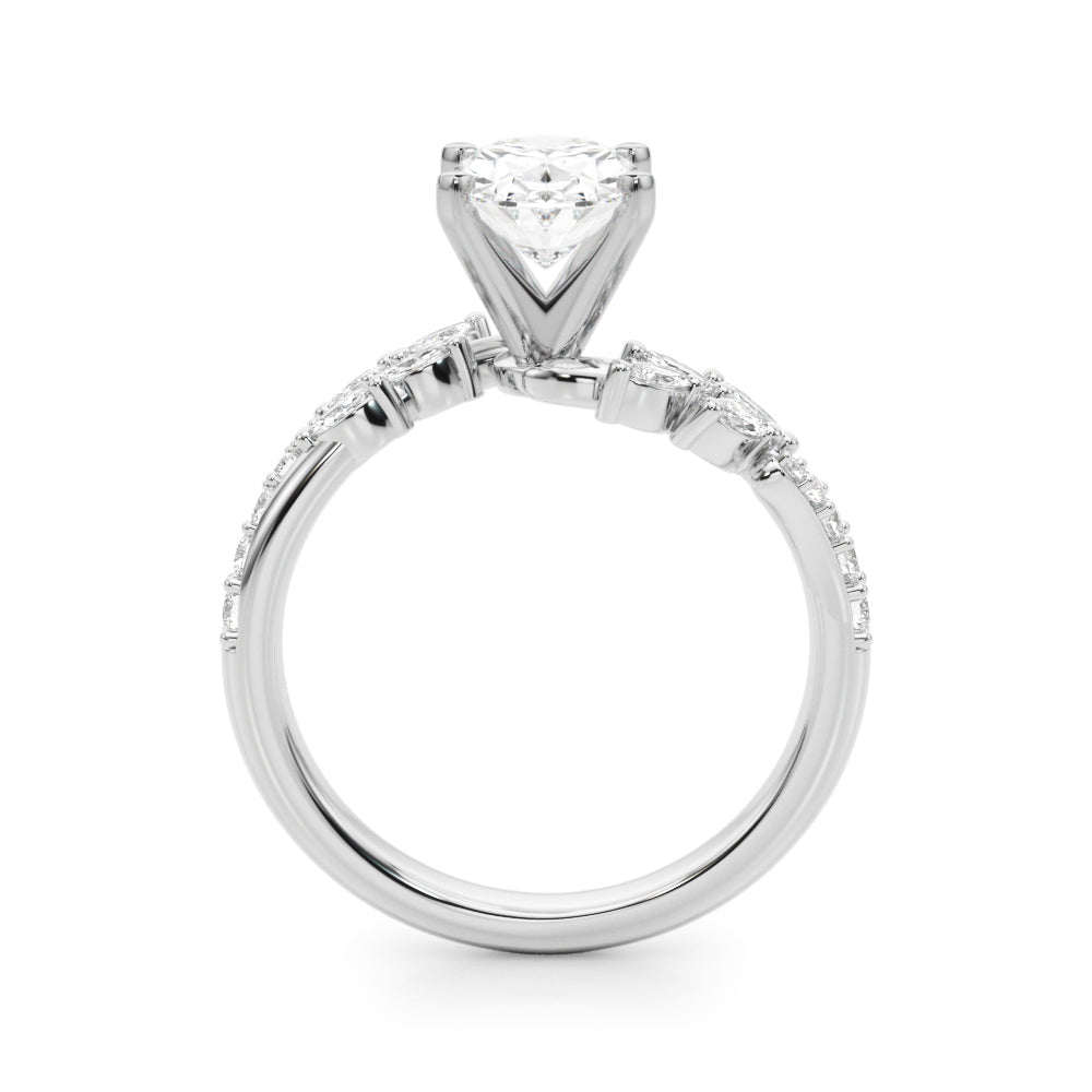 Romantic Diamond Leaf Engagement Ring Round Diamond Engagement Ring — 9K/18K Gold & Platinum