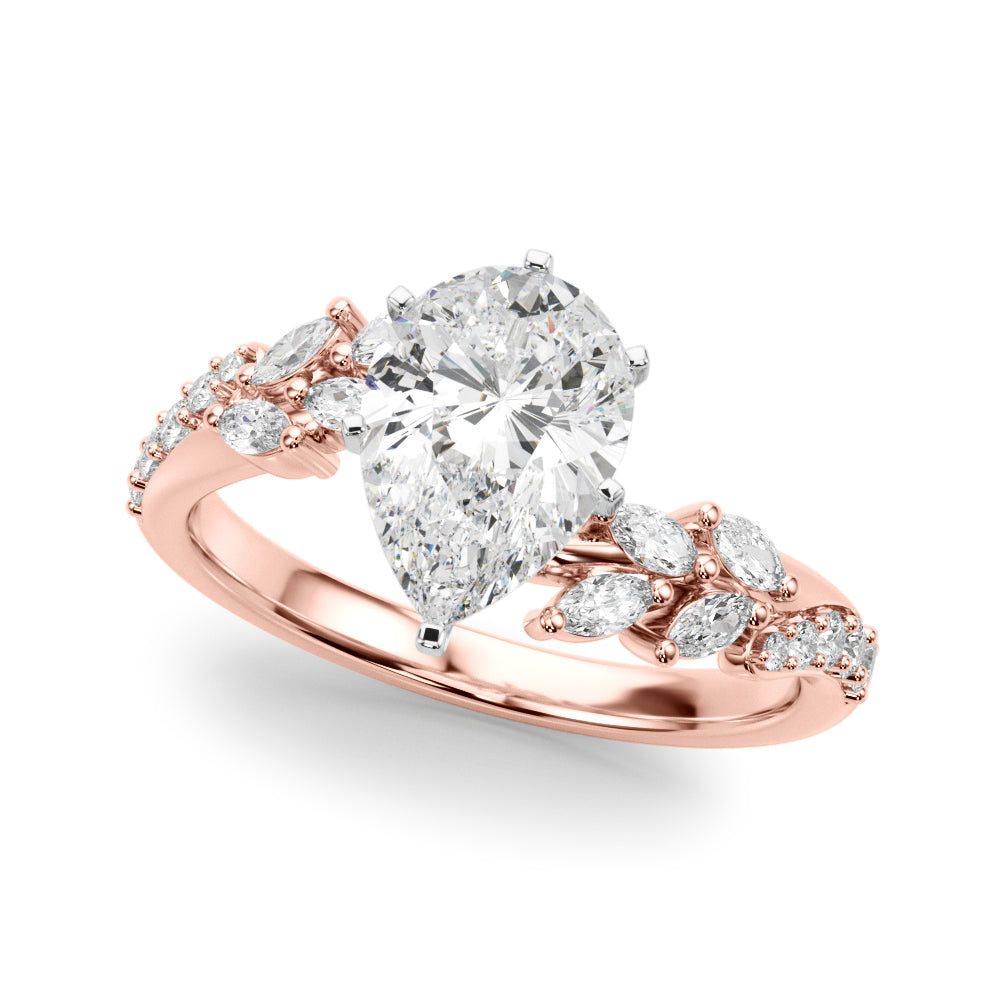 Romantic Diamond Leaf Engagement Ring Round Diamond Engagement Ring — 9K/18K Gold & Platinum