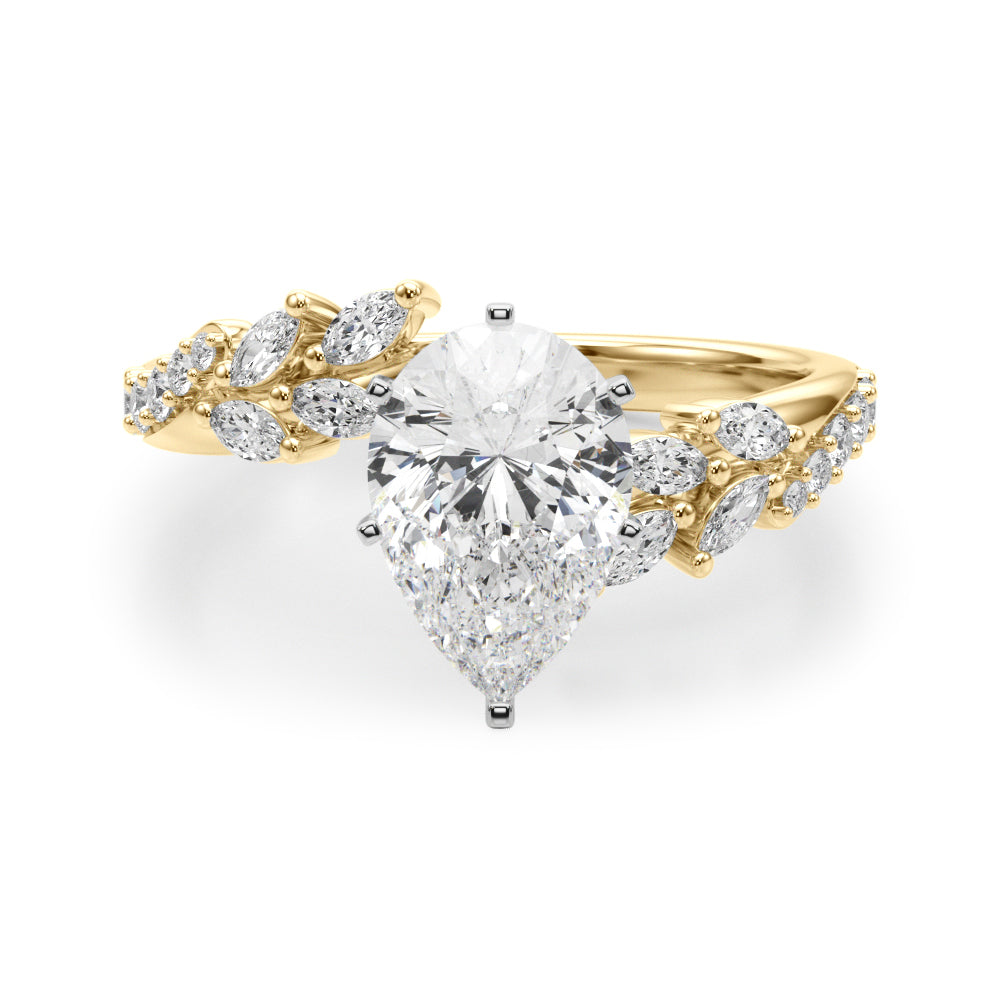 Romantic Diamond Leaf Engagement Ring Round Diamond Engagement Ring — 9K/18K Gold & Platinum