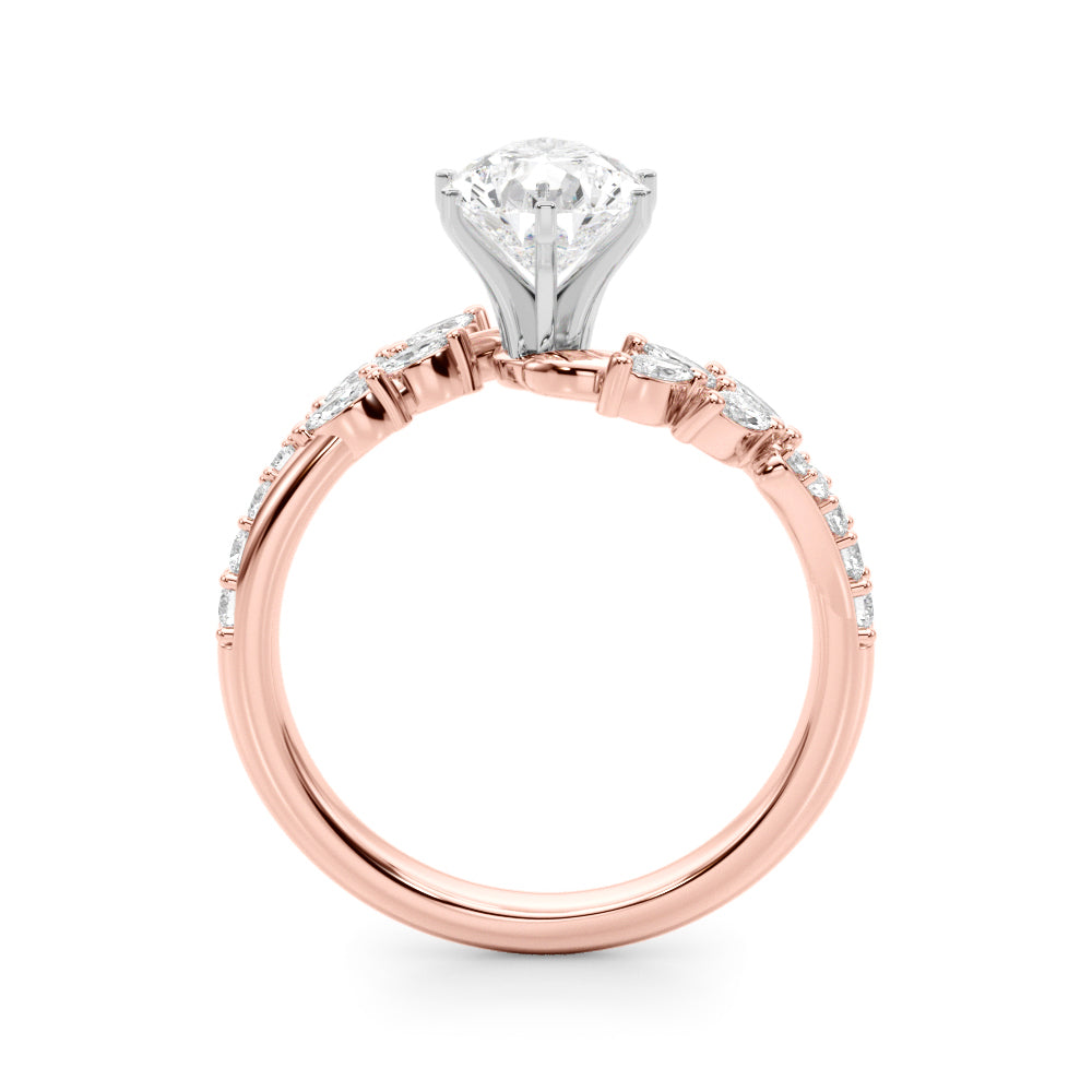 Romantic Diamond Leaf Engagement Ring Round Diamond Engagement Ring — 9K/18K Gold & Platinum