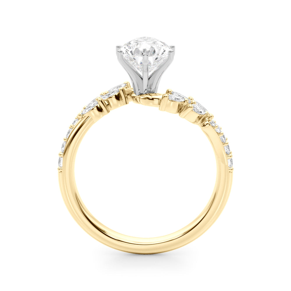Romantic Diamond Leaf Engagement Ring Round Diamond Engagement Ring — 9K/18K Gold & Platinum