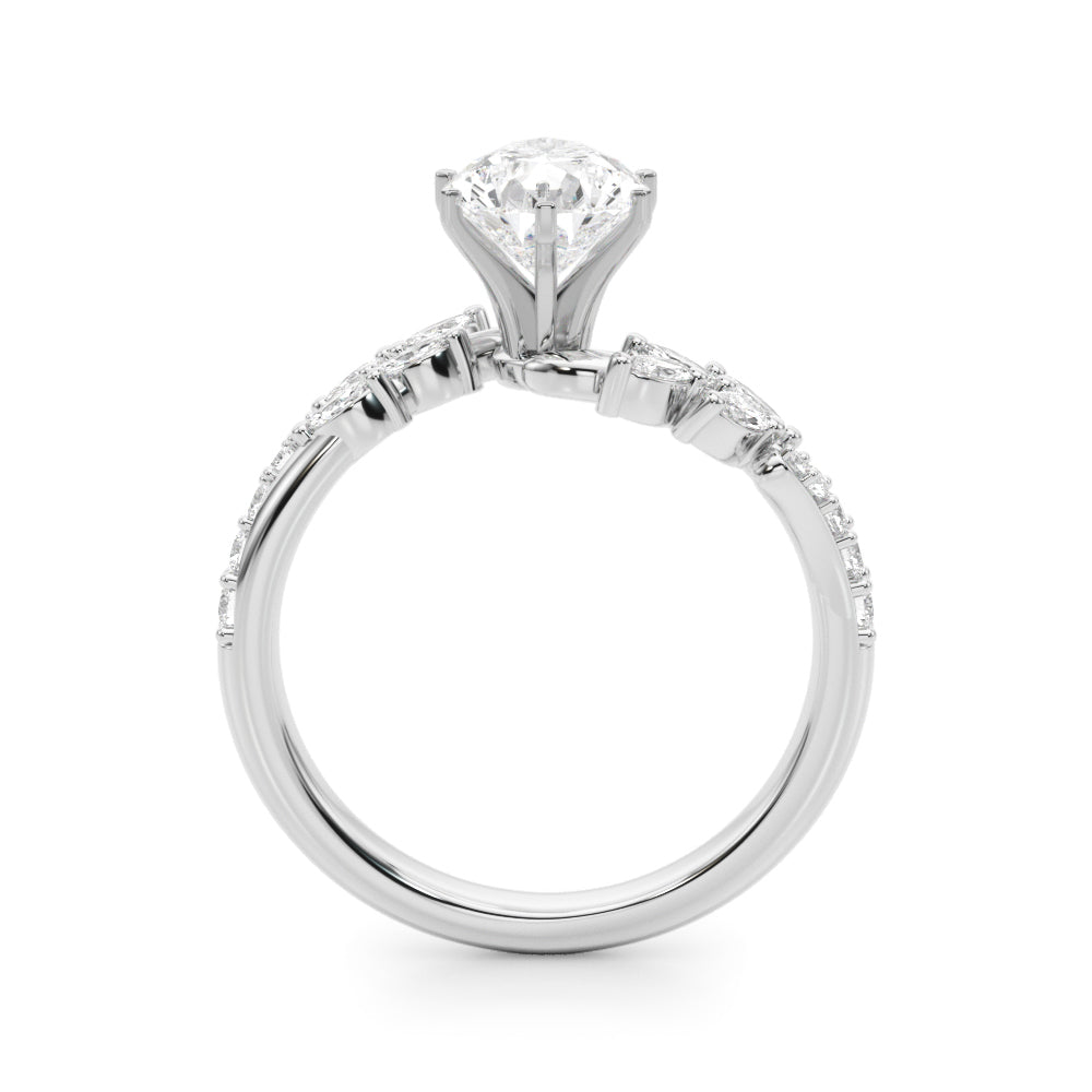 Romantic Diamond Leaf Engagement Ring Round Diamond Engagement Ring — 9K/18K Gold & Platinum
