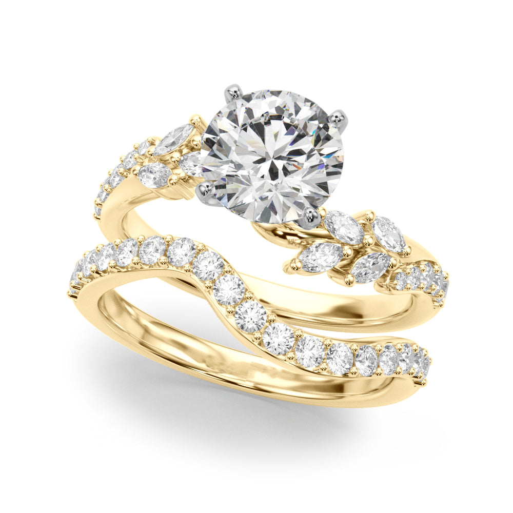 Romantic Diamond Leaf Engagement Ring Round Diamond Engagement Ring — 9K/18K Gold & Platinum