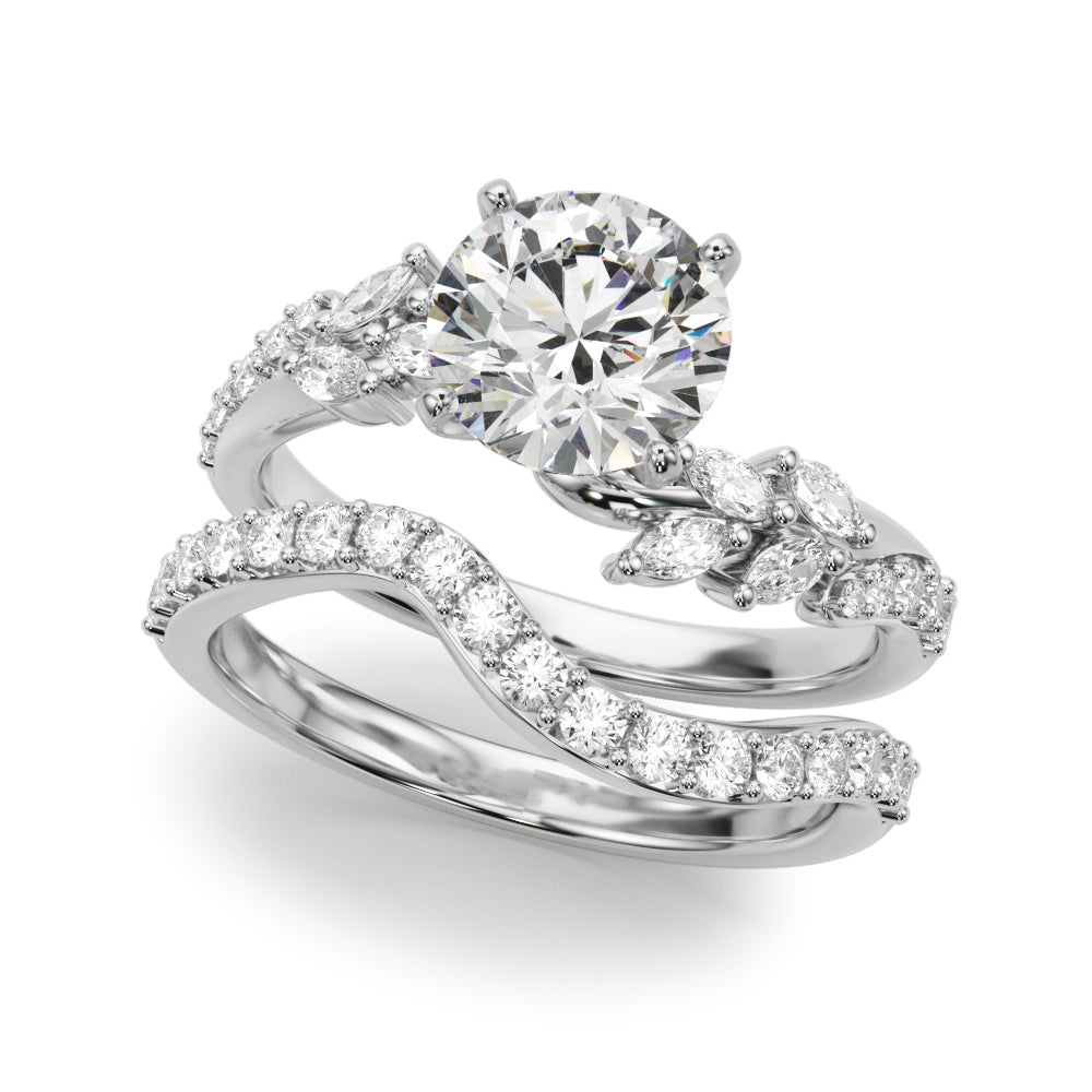 Romantic Diamond Leaf Engagement Ring Round Diamond Engagement Ring — 9K/18K Gold & Platinum
