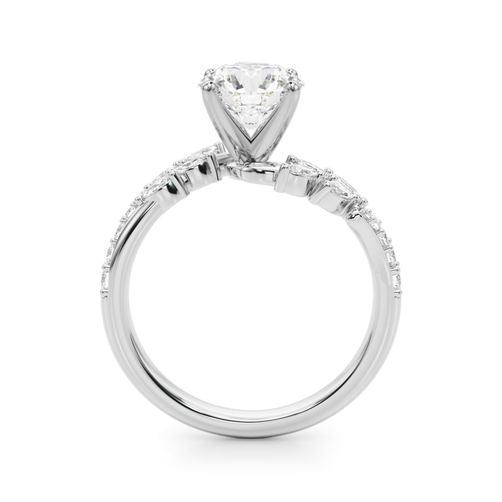 Romantic Diamond Leaf Engagement Ring Round Diamond Engagement Ring — 9K/18K Gold & Platinum