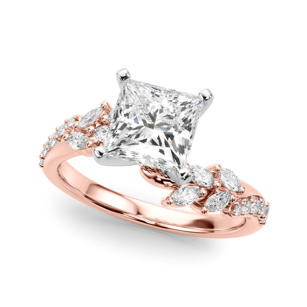 Romantic Diamond Leaf Engagement Ring Round Diamond Engagement Ring — 9K/18K Gold & Platinum