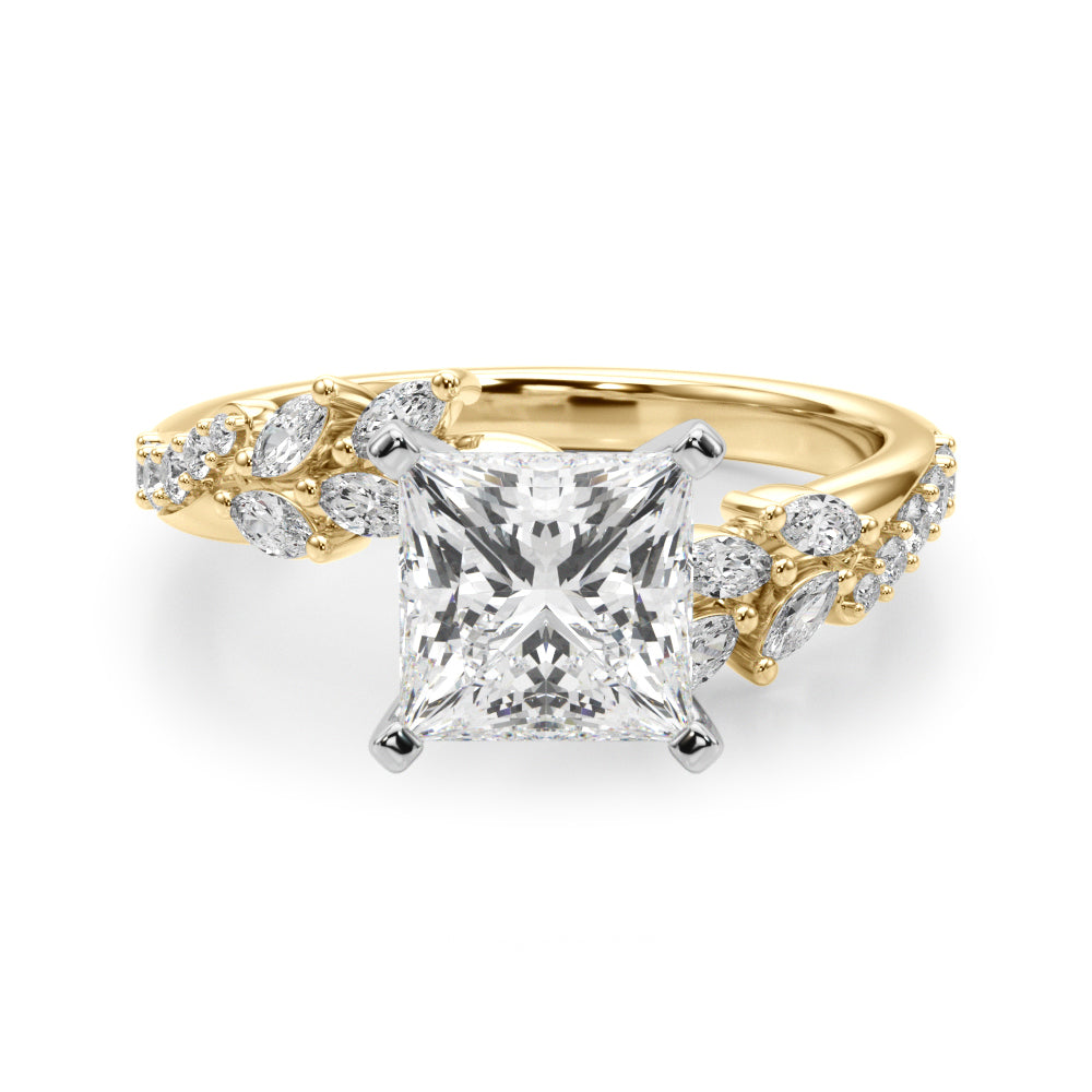 Romantic Diamond Leaf Engagement Ring Round Diamond Engagement Ring — 9K/18K Gold & Platinum