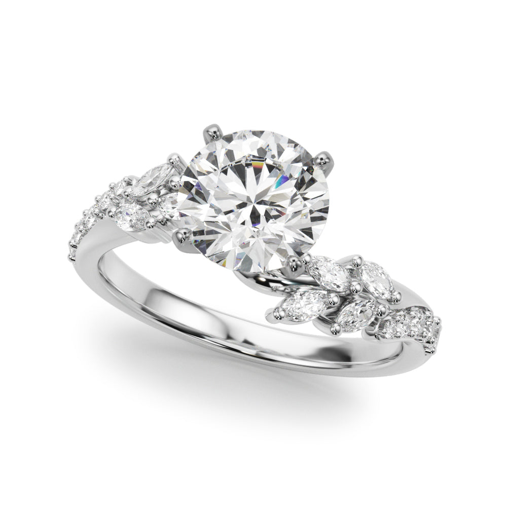 Romantic Diamond Leaf Engagement Ring Round Diamond Engagement Ring — 9K/18K Gold & Platinum