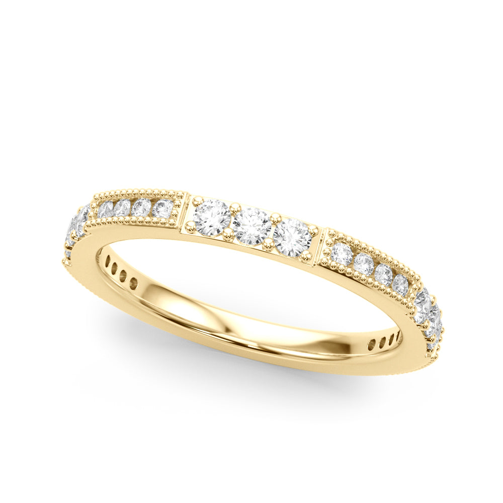 Alternating Milgrain & Prong Half Eternity Ring in Gold & Platinum